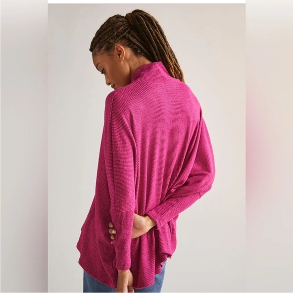 Anthropologie Amadi Cowl Neck Ribbed Poncho  Sweater Heather Medium Pink M - Picture 3 of 8
